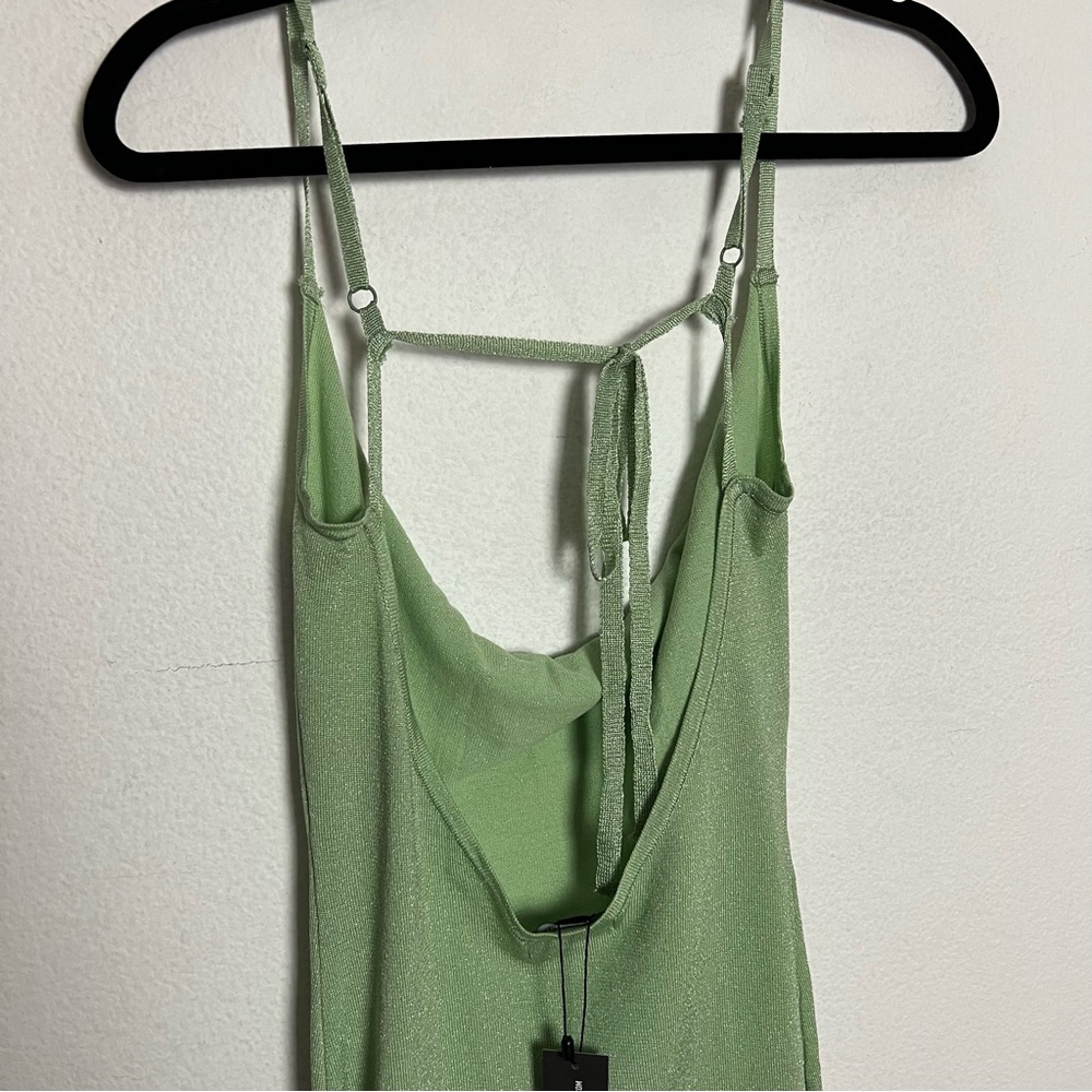 NWT Pretty Little Thing Glitter Knit Open Back Mini Tank Dress Green Size Medium - Picture 6 of 9